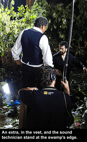 Shooting the swamp scene.